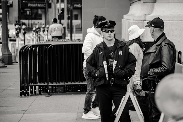 Security checks in black and white image.